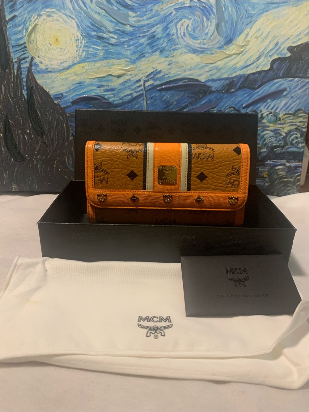MCM Cognac and Orange Visetos Continental Wallet EUC